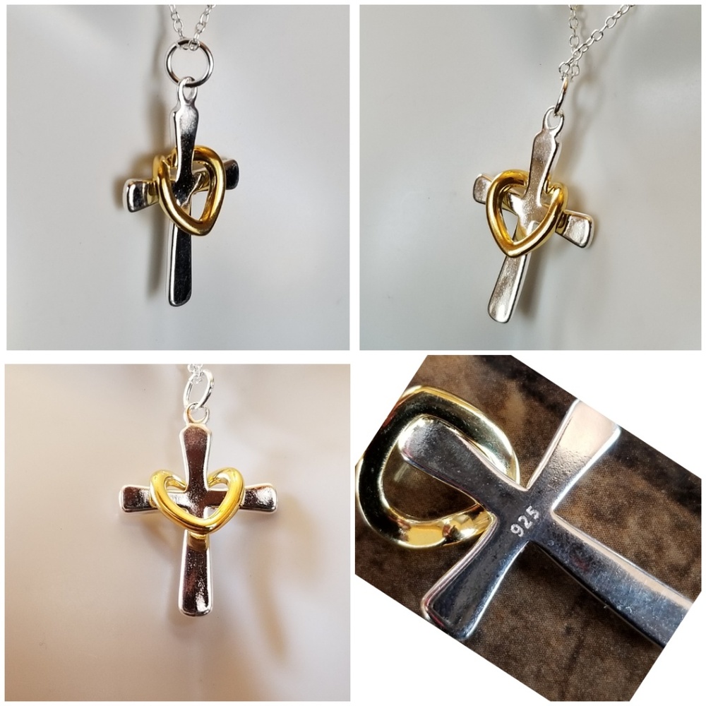 Floating Heart Cross Necklace 19" long - Picture 3 of 5